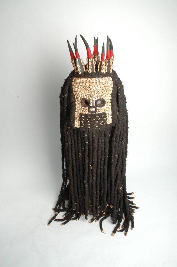 Kungang hood mask with cowrie shell and human hair